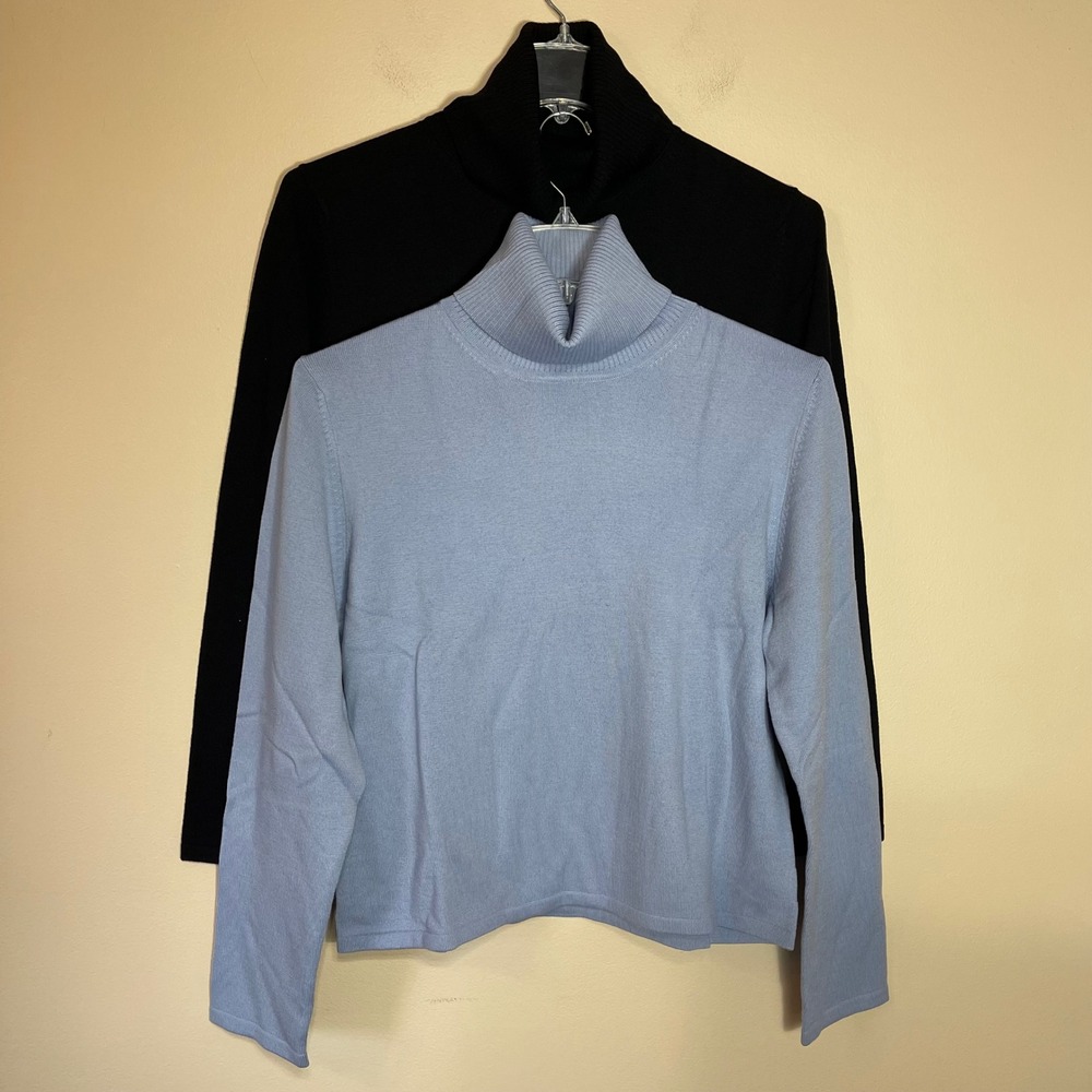 NEW Barrie Pace Womens 1X Merino Wool Blend Turtleneck Sweater Black Blue 2 Lot‎